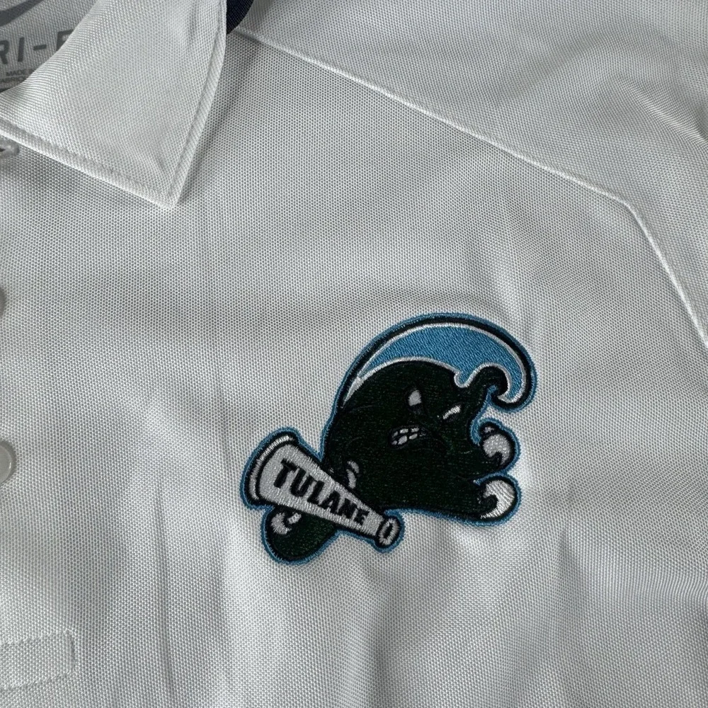 Tulane Green Wave Polo Shirt Mens Large White NCAA Nike Dri-FIT Embroidered